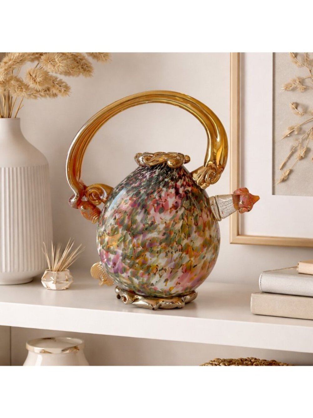 Paul Counts Pitcher Teapot Speckled Decorative Sculpture Glass Art *SIGNED*